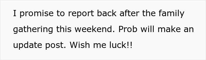 Text message discussing plans to report back after a family gathering related to mil refuse baby name issue.