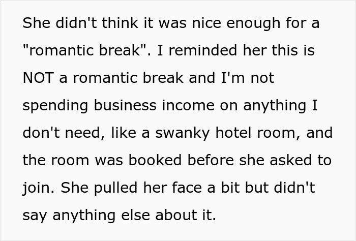 Man loses it over girlfriend misunderstanding business trip as a romantic getaway, highlighting trip purpose confusion.