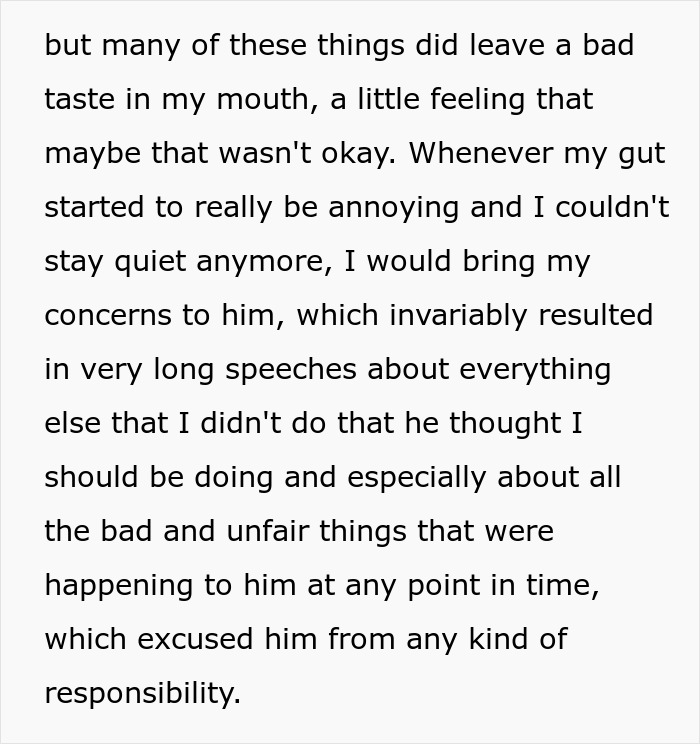 Text excerpt discussing relationship concerns and responsibility, illustrating wife decides to live life exactly like husband.