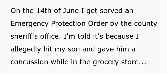 Text describing a dad receiving an Emergency Protection Order after being accused of harming his son, showing how his life fell apart.