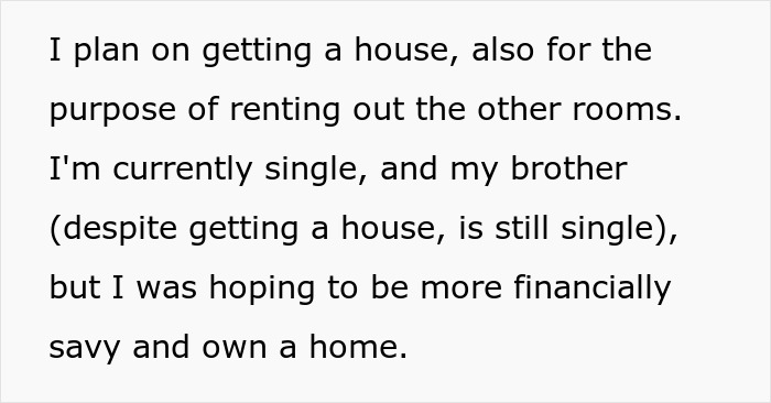 Text excerpt about planning to buy a house and rent rooms, discussing parents house payment and financial plans.