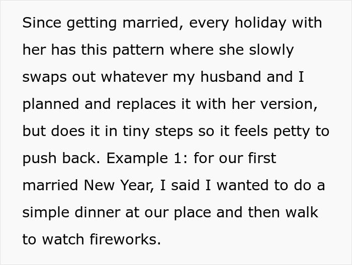 Manipulative MIL uses fake kindness to slowly alter holiday traditions, overpowering daughter-in-law&rsquo;s plans in small steps.