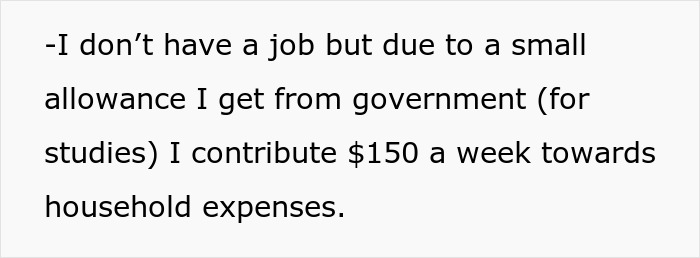 Text from a 20YO burned out from managing chores and school, explaining she contributes $150 weekly to household expenses.