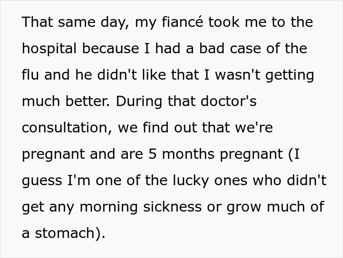 Text excerpt discussing discovering pregnancy during a hospital visit amid concerns over flu symptoms. Text excerpt discussing discovering pregnancy during a hospital visit amid concerns over flu symptoms.