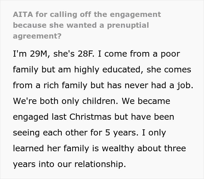 Man cancels engagement after wealthy girlfriend demands prenup but refuses to agree on infidelity clause conditions. Man cancels engagement after wealthy girlfriend demands prenup but refuses to agree on infidelity clause conditions.
