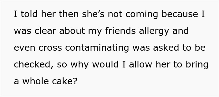 Text discussing guest ignoring food allergy restrictions and being disinvited from party due to allergy safety concerns.