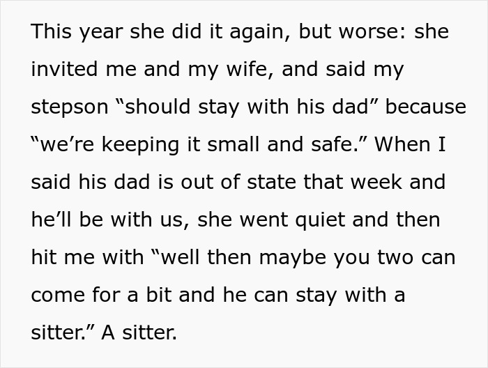 Text showing a man confused about why his grandma doesn&rsquo;t want to see his stepson, revealing a hurtful reason.