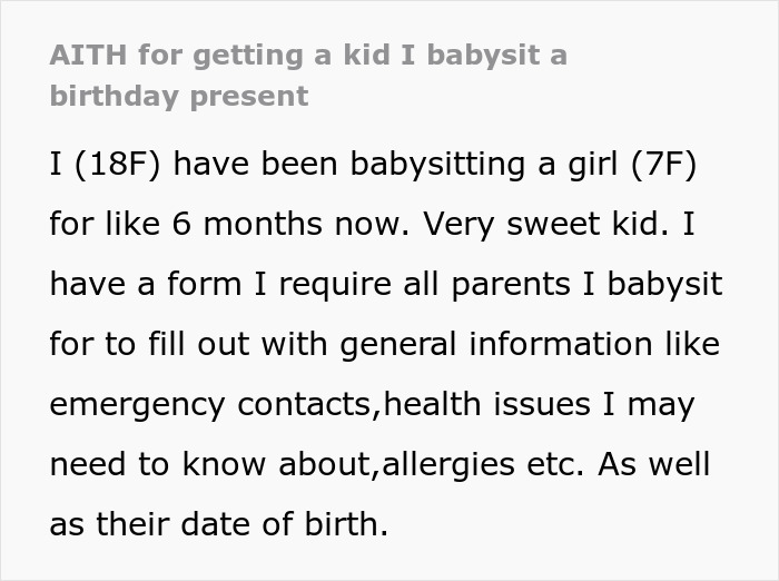 Babysitter giving a birthday gift to a child while the mother looks furious, creating a tense family moment.