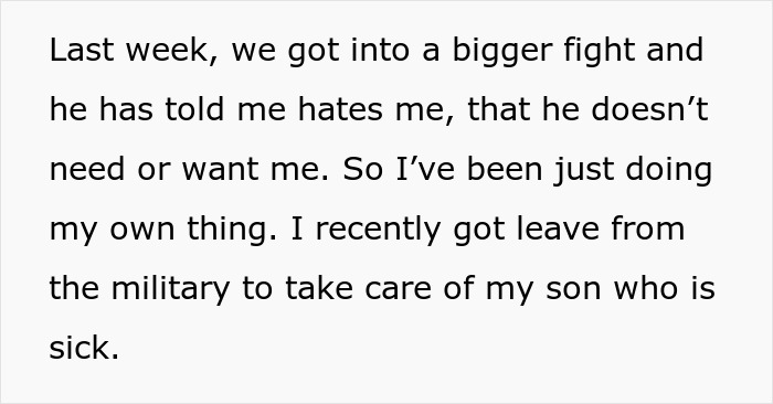 Text excerpt about a working wife taking leave to care for her sick son after conflict with man-child hubby. - 3