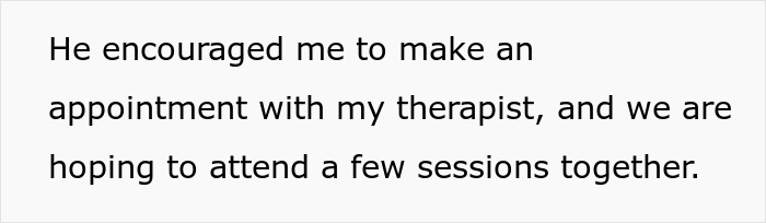Text on screen showing a message about making an appointment with a therapist and attending sessions together.