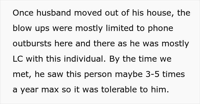 Text excerpt discussing a husband's limited contact and tolerance in a mil refuse baby name situation.