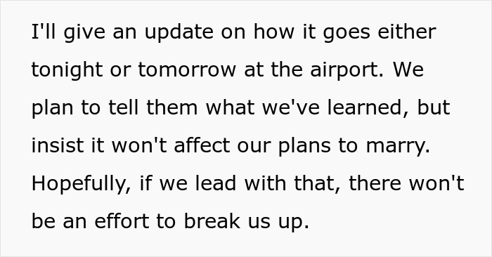 Text excerpt about a woman updating plans after discovering she&rsquo;s engaged to her first cousin.