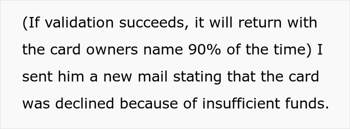 Screenshot of a message explaining a declined card due to insufficient funds during a scammer&rsquo;s $2k laundering attempt.