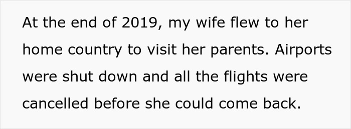 Text excerpt about a 2019 trip and airline cancellations, guy embarrasses wife after refusing to go along with her lie