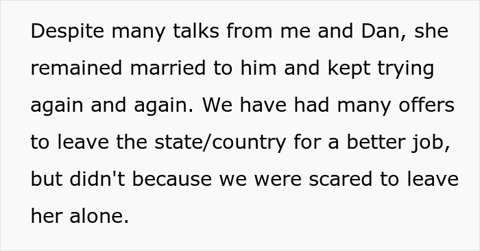 Text about a grieving woman&rsquo;s struggles and a sister-in-law turning her back during difficult times.