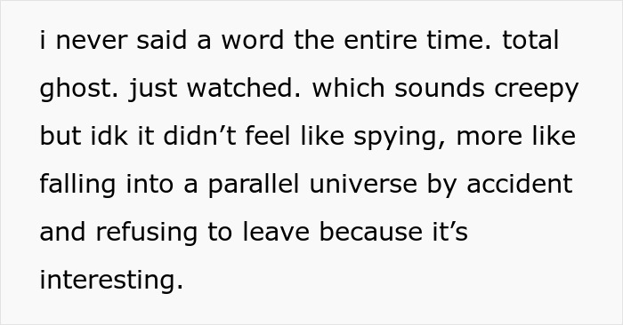 Text excerpt from a guy added to a random family group chat, describing his silent emotional investment over months.