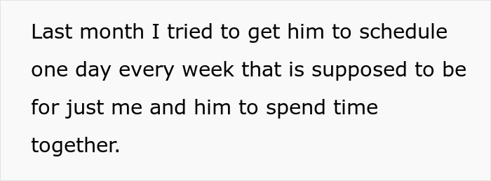 Text showing a person trying to schedule weekly time to spend together with their partner.