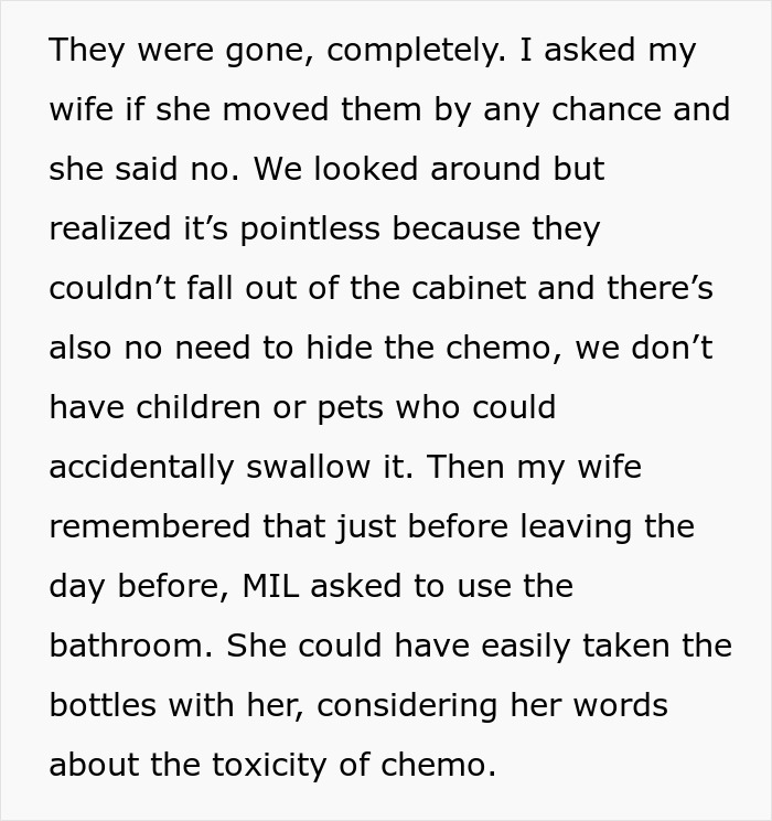 Text describing a man suffering from cancer in his body and in the shape of his mother-in-law affecting his life.