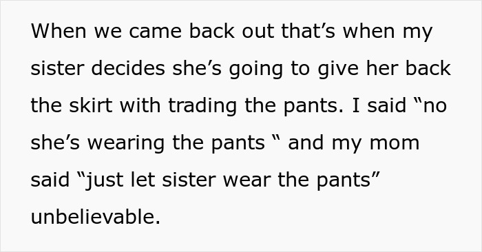 Text excerpt discussing a woman stealing a 5-year-old niece&rsquo;s skirt and refusing to return it despite being caught.