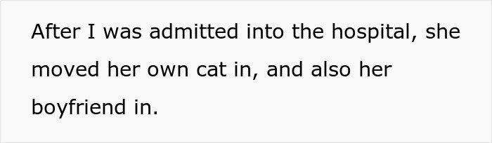 Text excerpt about woman letting friend stay during surgery recovery and resulting messy house and car situation. - 5