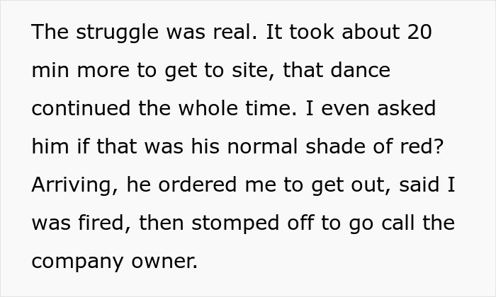 Man uses theatrics for revenge on workplace bully, frightening him intensely during a tense confrontation.