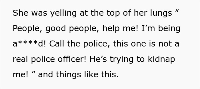 Text excerpt describing a family drama involving a police officer arresting his own mother-in-law for violent behavior. Text excerpt describing a family drama involving a police officer arresting his own mother-in-law for violent behavior.