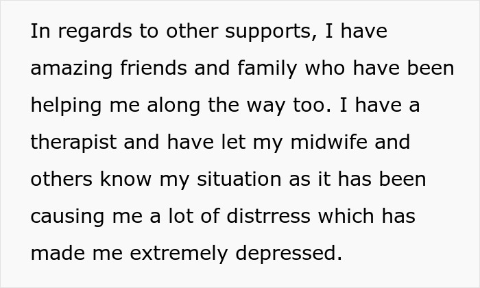 Text excerpt discussing support from friends, family, therapist, and midwife amid distress from bipolar co-parenting challenges. Text excerpt discussing support from friends, family, therapist, and midwife amid distress from bipolar co-parenting challenges.