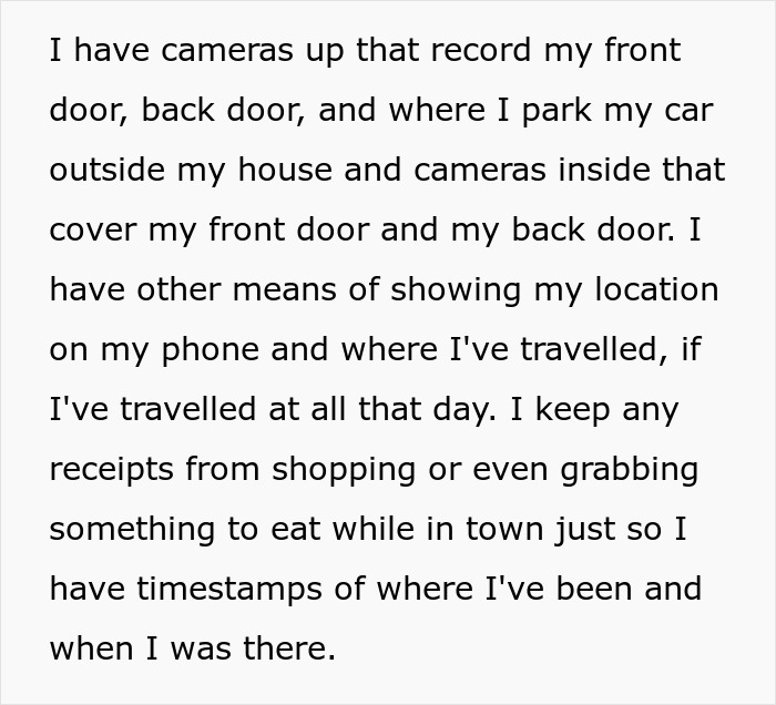 Text excerpt about dad using cameras and receipts for proof amidst accusations by his own kids, showing how his life fell apart.