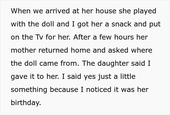 Babysitter giving a birthday gift to a child, mother looks furious after discovering the surprise present at home.