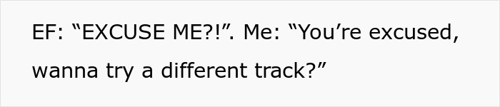 Text meme with conversation about being excused, relating to estranged relatives demanding access to a wedding they were never invited to.