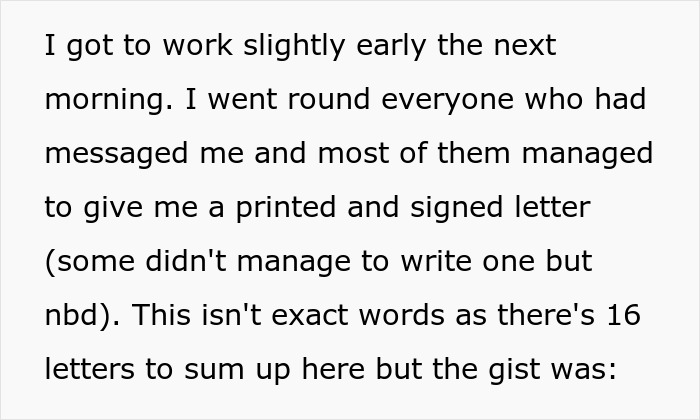 Text excerpt describing a person sharing a cancer surgery story after a coworker comments on plastic appearance.