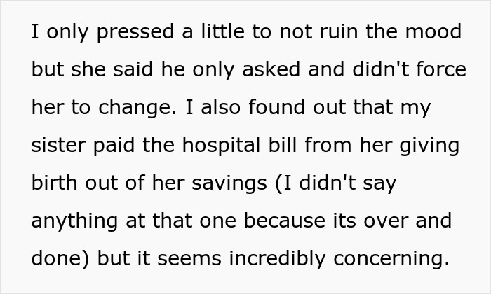 Text excerpt about a woman worried about her sister who became a tradwife and secretly starts a fund for her.