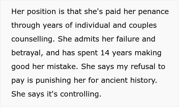 Text about wife’s cosmetic upgrade and infidelity causing husband to spiral amid her demands for more. Text about wife’s cosmetic upgrade and infidelity causing husband to spiral amid her demands for more.