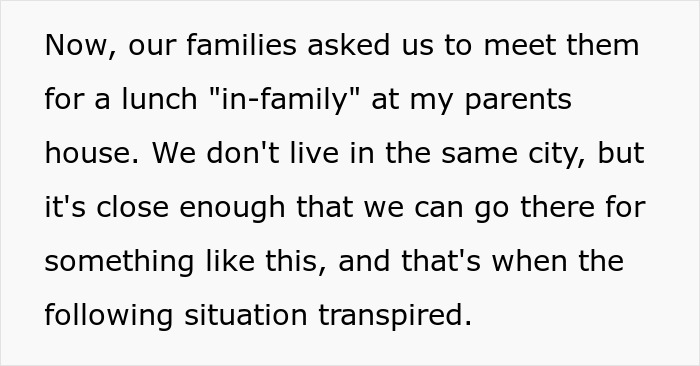 Couple invited to parents&rsquo; house for lunch as man&rsquo;s parents try to guilt-trip them about having kids and threaten disinheritance.