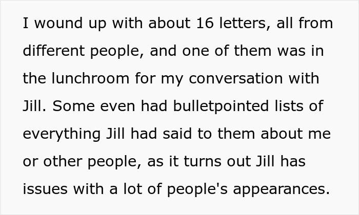 Text excerpt discussing letters from coworkers about appearance issues after cancer surgery story shared by 28-year-old woman.