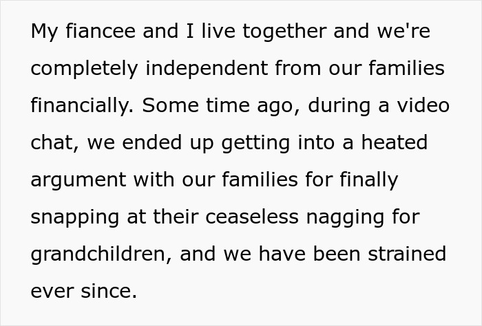 Couple experiencing strain after man&rsquo;s parents guilt-trip and threaten disinheritance over having kids.