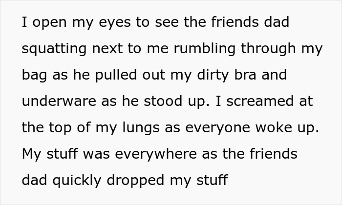 Alt text: Creepy dad caught rummaging through bag and stealing underwear, tries to lie but ends up in jail anyway.