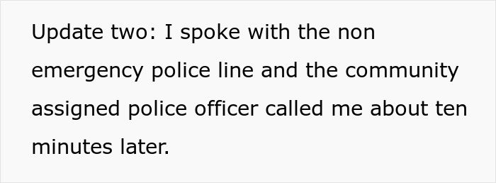 Text update about police response after nightmare neighbors keep complaining about family&rsquo;s backyard use without permission.