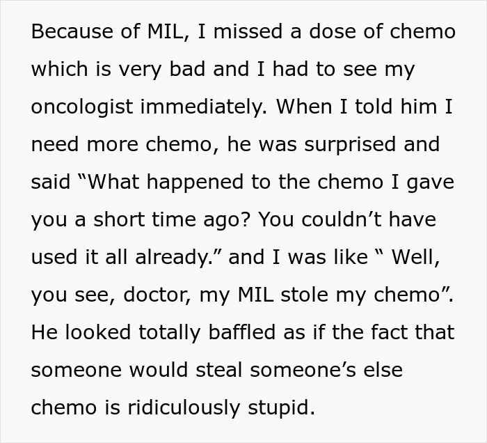 Man suffering from cancer shares story of missing chemo dose because of MIL stealing his treatment.