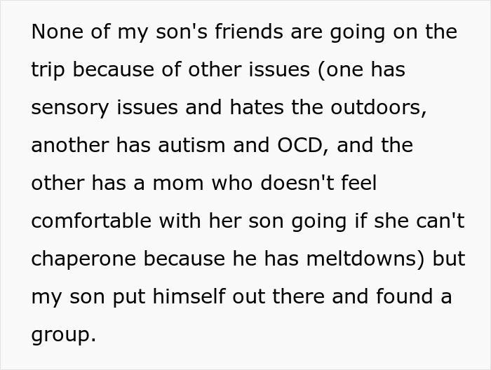 Text about an autistic kid excluded from a class trip due to sensory and social challenges, and his mom confronting the principal.
