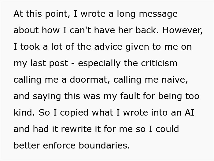 Text describing a woman’s story about letting a friend stay during surgery recovery leading to a filthy house and car. - 48