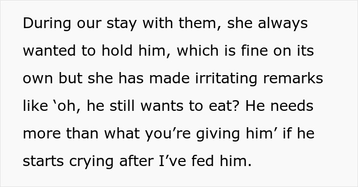 Text excerpt about mom takes her baby and storms off from MIL after she tried to take over feeding