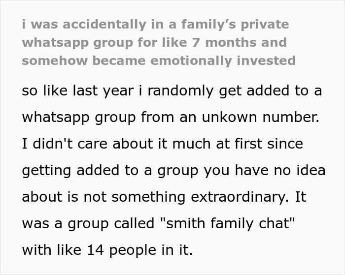 Screenshot of a man accidentally added to a random family group chat, spending months becoming emotionally invested.
