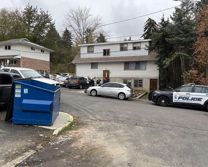 Police vehicles and investigators outside a residential area linked to disturbing new details in Bryan Kohberger autopsy reports. Police vehicles and investigators outside a residential area linked to disturbing new details in Bryan Kohberger autopsy reports.