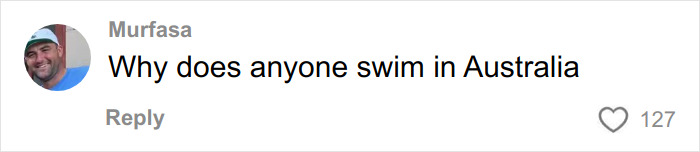 Comment by user Murfasa asking why anyone swims in Australia, displayed in a social media interface.