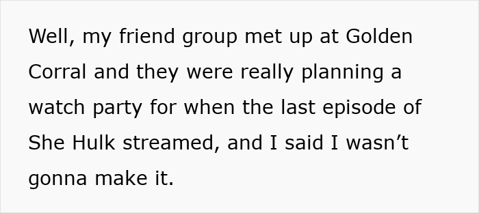 Text excerpt about a friend group planning a watch party, highlighting a teen not liking superhero stuff due to grief.