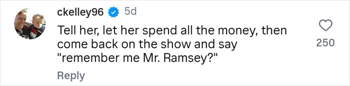 Comment on Instagram by user ckelley96 suggesting a financial strategy related to a guy hiding real net worth from wife.