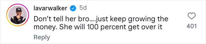 Comment by user lavarwalker advising to hide real net worth and keep growing money, related to financial expert reality check.