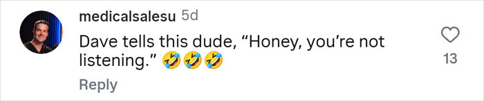 Comment on social media post showing a man&rsquo;s profile picture with a humorous message about hiding net worth and getting a reality check from a financial expert.