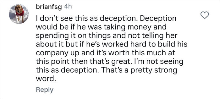 Comment discussing a guy hiding his real net worth from his wife and facing a financial expert's reality check.